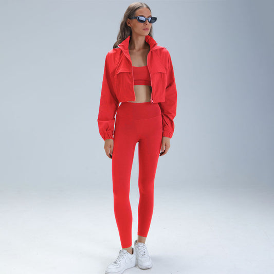 Wholesale 3-Piece Zip-Front Yoga Set with | Wonderxfans bulk activewear
