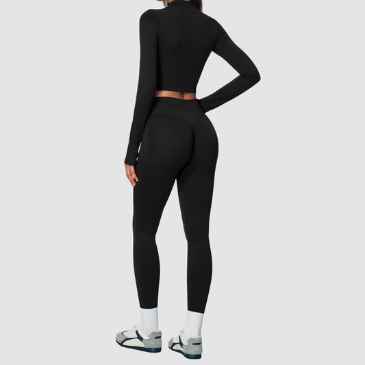 Wholesale Women's Cropped Stand-Collar Jacket & Leggings Yoga Set