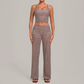 Wholesale Women's Activewear Retro Print Fold-Over Waist Top & Straight-Leg Pants Set