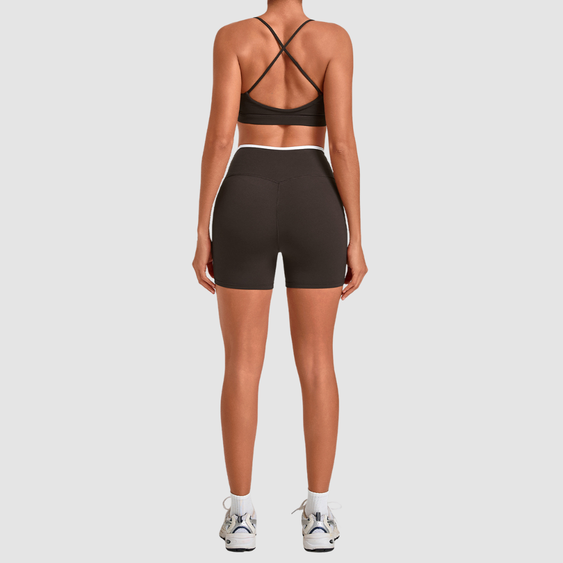 Wholesale Women’s Contrast Sports Bra & High-Waist Biker Shorts Yoga Set