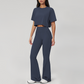 Wholesale round neck short sleeved top+flared pants 2-piece set