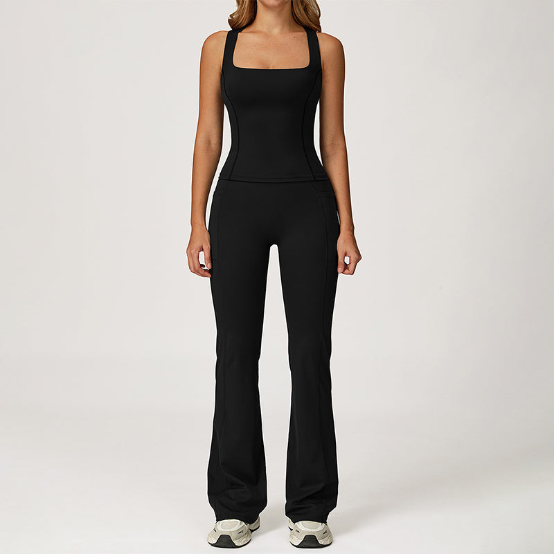 THIN STRAPS TANK TOP + Slim-fit athletic flare pants 2-PIECE SET