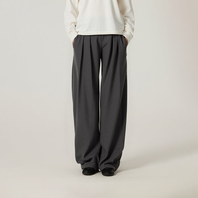 Pleated curved knife high-waisted dress pants