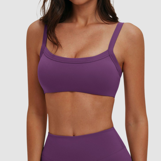 Wholesale Brushed Double-Strap Sports Bra – Open-Back Seam-Detail Yoga Bra with Chest Pad