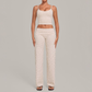 Wholesale Women's Activewear Retro Print Fold-Over Waist Top & Straight-Leg Pants Set