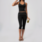 Wholesale Women's Colorblock Brushed Yoga Set: Halter V-Neck Top & Capri Pants