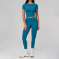 Wholesale Seam-Detail Cropped T-Shirt & High-Waist Leggings Set – Brushed Yoga 2-Piece