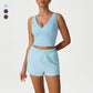 V-Neck Crop Top + Loose Sports Shorts 2-Piece Set