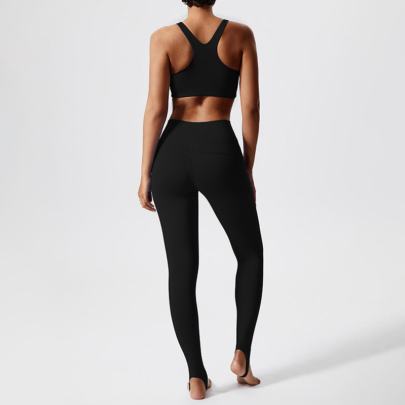 Removable padded sports bra + footed sports leggings 2-piece set