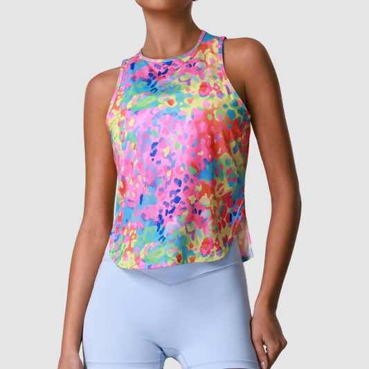 Wholesale Women's Floral Print Ice Silk Athletic Tank Top – Moisture-Wicking Gym Running Fitness Vest