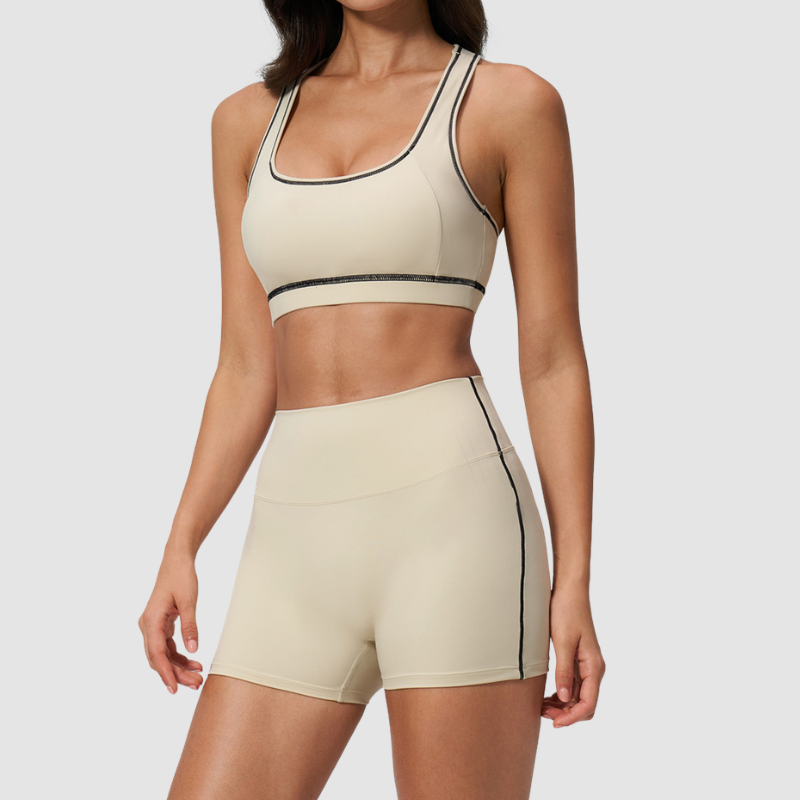 Wholesale Women's Seamless Seam-Detail Sports Bra + High-Waist Shorts Set – Butt-Lifting Yoga Gym Activewear