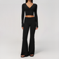Wholesale Women's Cream-Feel Fleece Long Sleeve Top & High waisted flared Pants Set