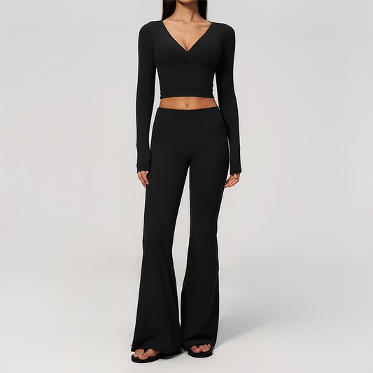 Wholesale Women's Cream-Feel Fleece Long Sleeve Top & High waisted flared Pants Set