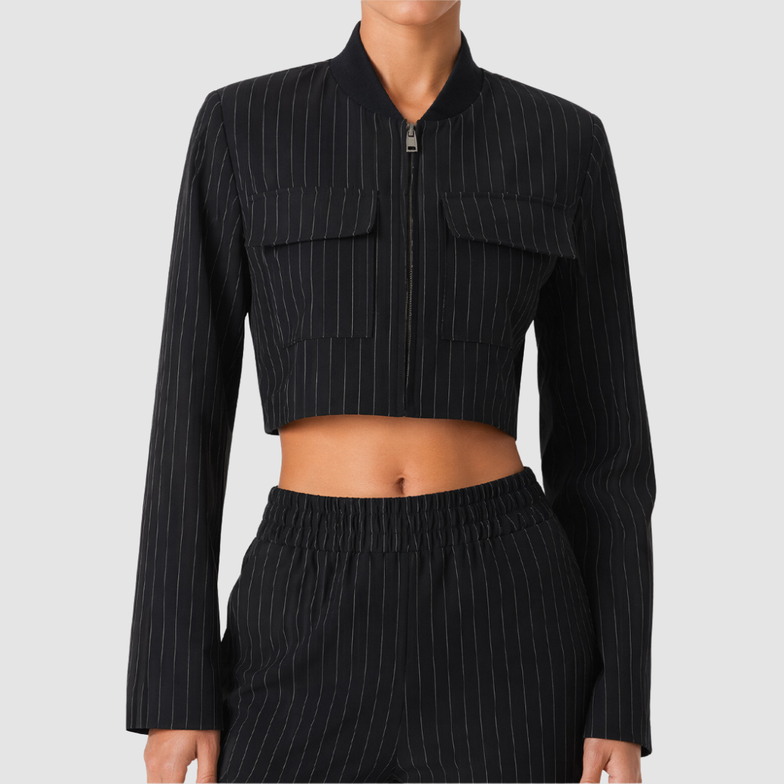 Wholesale Women's Activewear Cropped Striped Spring-Fall Sports Jacket