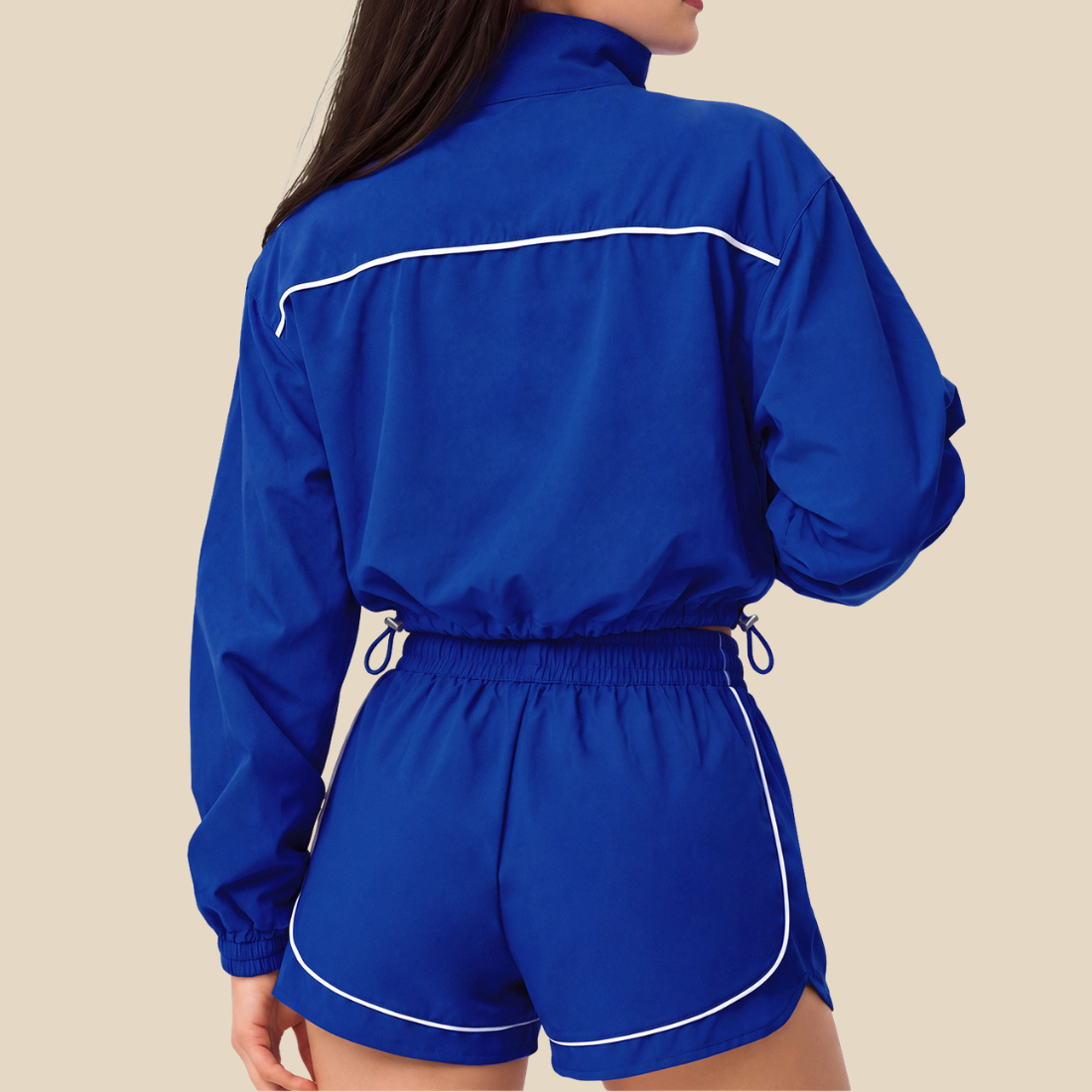 Wholesale Women's Activewear Stand-Collar Zip Jacket & Hip-Lift Shorts Two-Piece Set