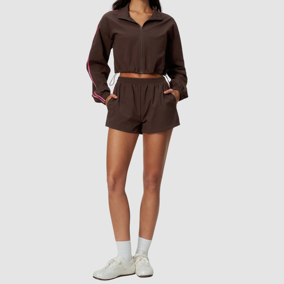 Wholesale Women's Stand-Collar Jacket and Shorts Set