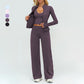 Stand collar zipper jacket +V-neck backless tank top + high-waisted loose wide-leg pants 3-piece set