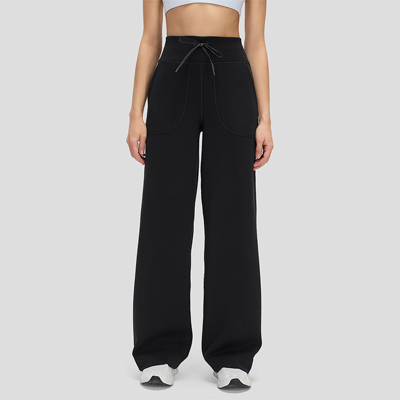 Wholesale Women's High-Waist Flowy Wide-Leg Pants – Drawstring Waist Relaxed Pilates Yoga Trousers