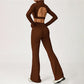 High-Neck Cropped Long Sleeve + Flared Leg Pants 2-Piece Set