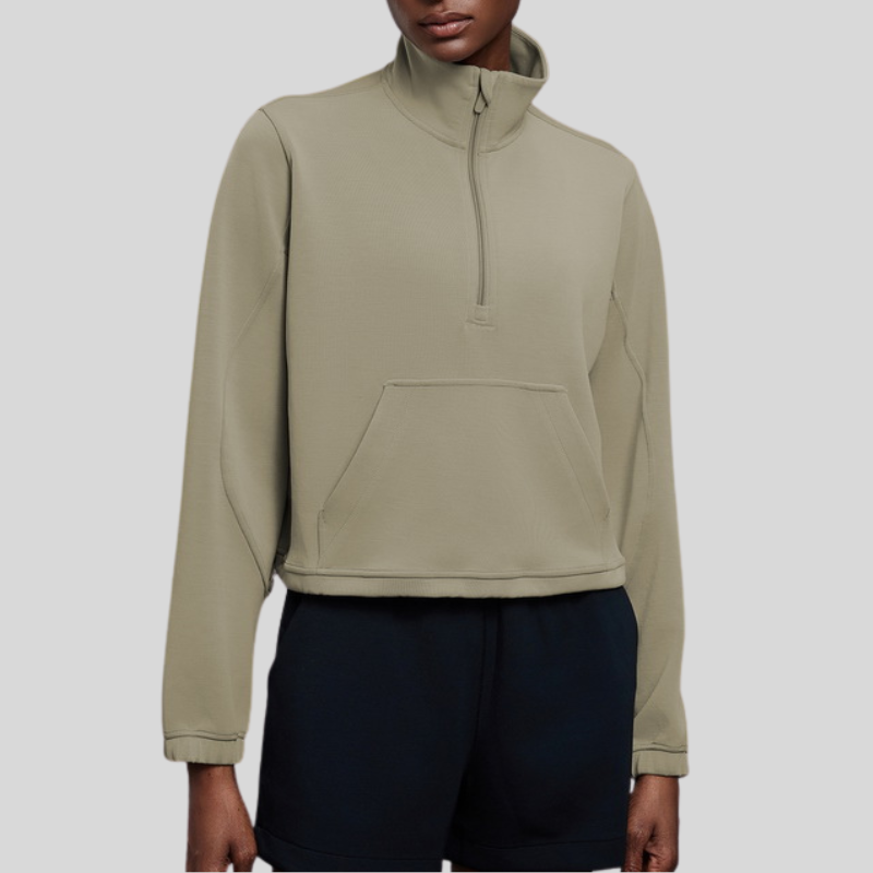Half-zip stand collar drawstring sports top