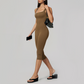 Wholesale Women's Bare-Feel Square Neck Yoga Jumpsuit with Chest Pad & Capri Shorts