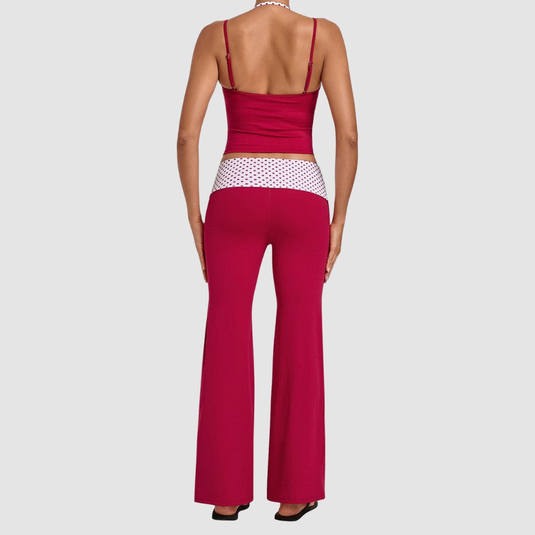 Wholesale Women's Retro Print Yoga Fake Two-Piece Vest+Flared-Leg Pants Set