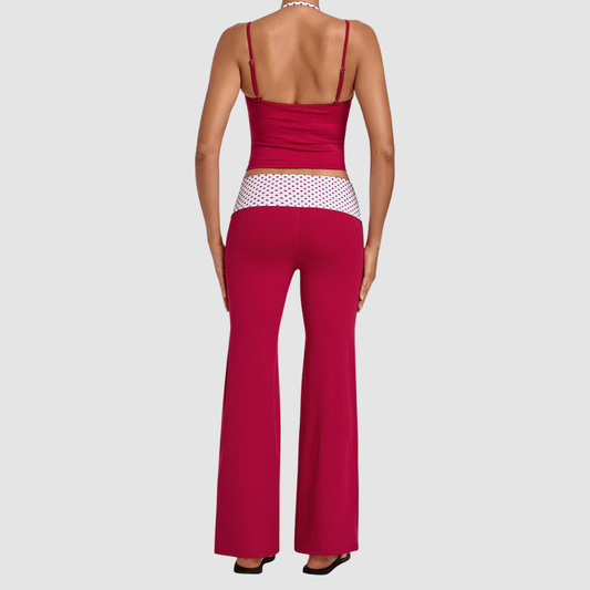 Wholesale Women's Retro Print Yoga Fake Two-Piece Vest+Flared-Leg Pants Set