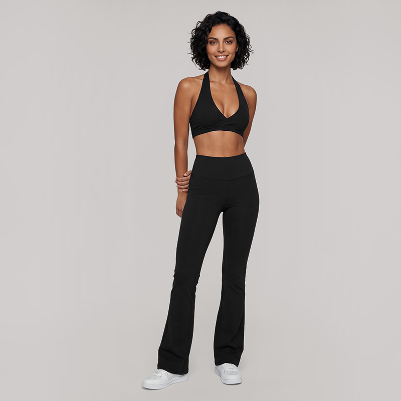 Deep V halter neck bra + high waisted pant 2-piece set