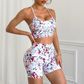 Printed backless camisole bra and yoga shorts two-piece set