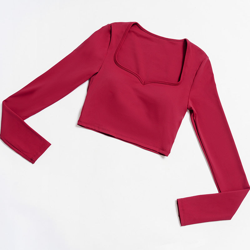 Slim-fitting long-sleeved top + High-waisted flared pants 2-piece set