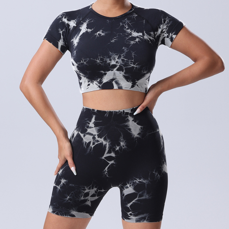 Tie-dye short-sleeve top and shorts two-piece set