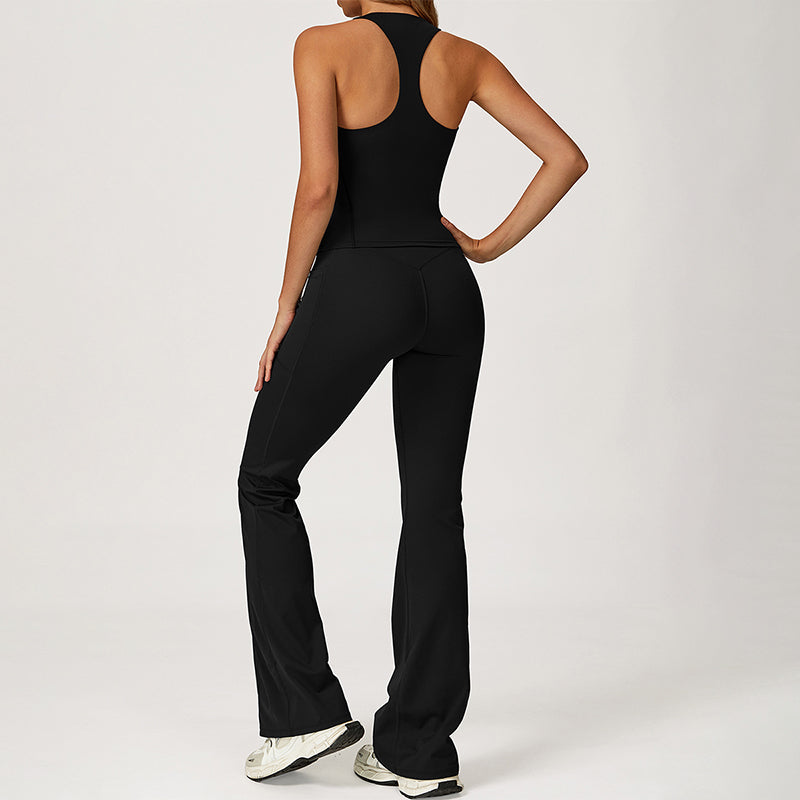 THIN STRAPS TANK TOP + Slim-fit athletic flare pants 2-PIECE SET