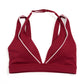 Contrasting color open-back bra + high-waisted contrasting shorts 2-piece set