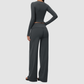 Wholesale Women's Brushed Yoga Set: Long-Sleeve Crop Top & Wide-Leg Pants