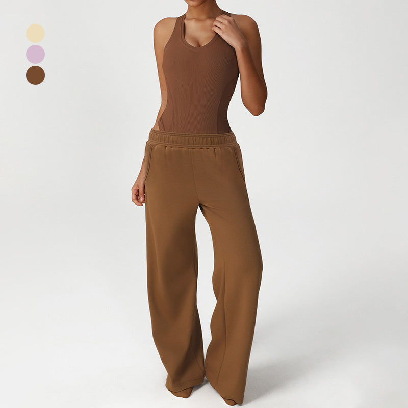 Cross Back Bodysuit + Wide Leg Pants 2-Piece Set