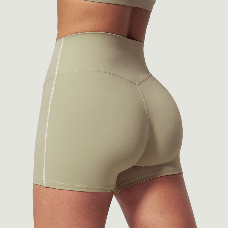 Wholesale Women's Seam-Detail Colorblock High-Waist Booty Shorts – Butt-Lifting Yoga Gym Activewear