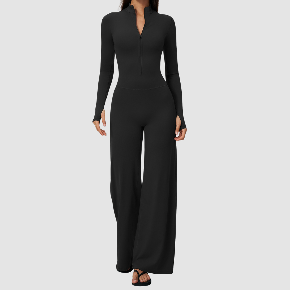 Wholesale Women's Zip-UP Long-Sleeve Wide-leg Yoga Overalls Bodysuit