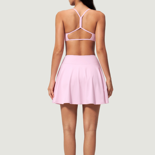 Wholesale Cross Straps Naked-Feel Sports Bra & Pleated Tennis Skirt Set