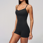 Wholesale Women's Cross-Back Yoga Bodysuit – Brushed Slim Fit Athletic Shorts Jumpsuit w/ Chest Pad