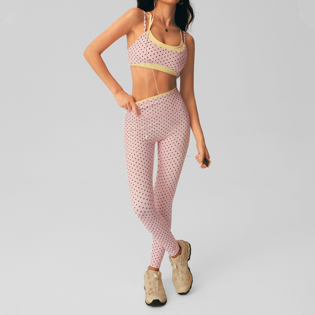 Wholesale Women's Polka Dot Yoga Set – Bra Top & Capri Leggings
