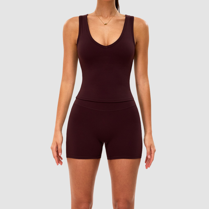 Wholesale solid color athletic tank top + yoga shorts