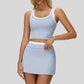 Two-piece contrasting sports tank top + A-line skirt