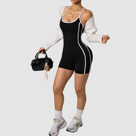 Wholesale color blocking cross back and hip lifting jumpsuit