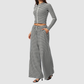Wholesale Women's Stripe Yoga Set: Zip Stand-Collar Jacket & Wide-Leg Pants
