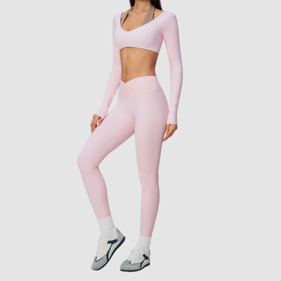 Wholesale Women's Brushed Long-Sleeve Top + Leggings Sports Set