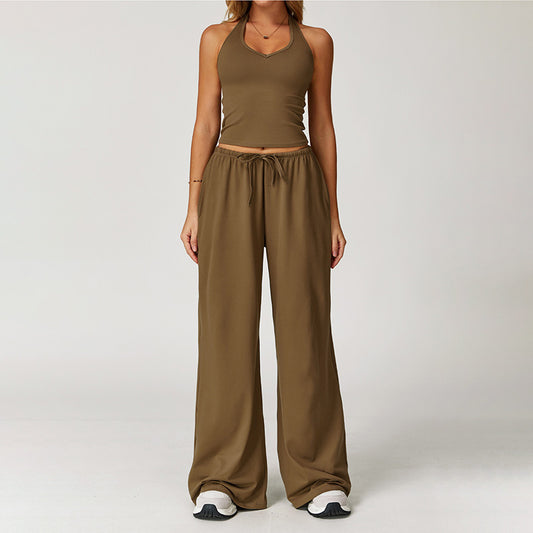 Halter sleeveless top And loose Straight Leg pants 2 pieces set