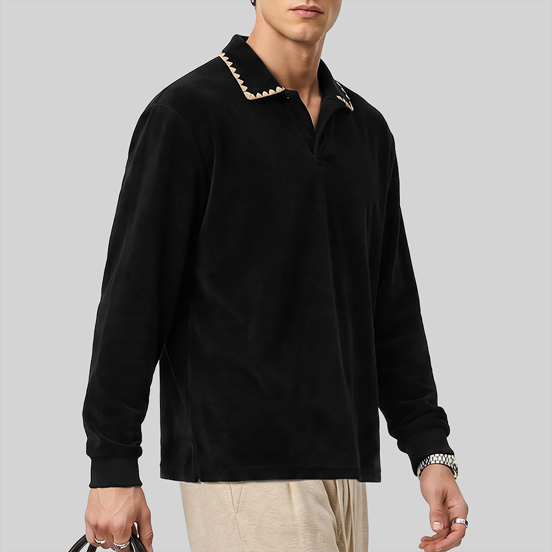 Wholesale Vintage Fleece Polo Sweatshirt – Heavyweight Loose Pullover