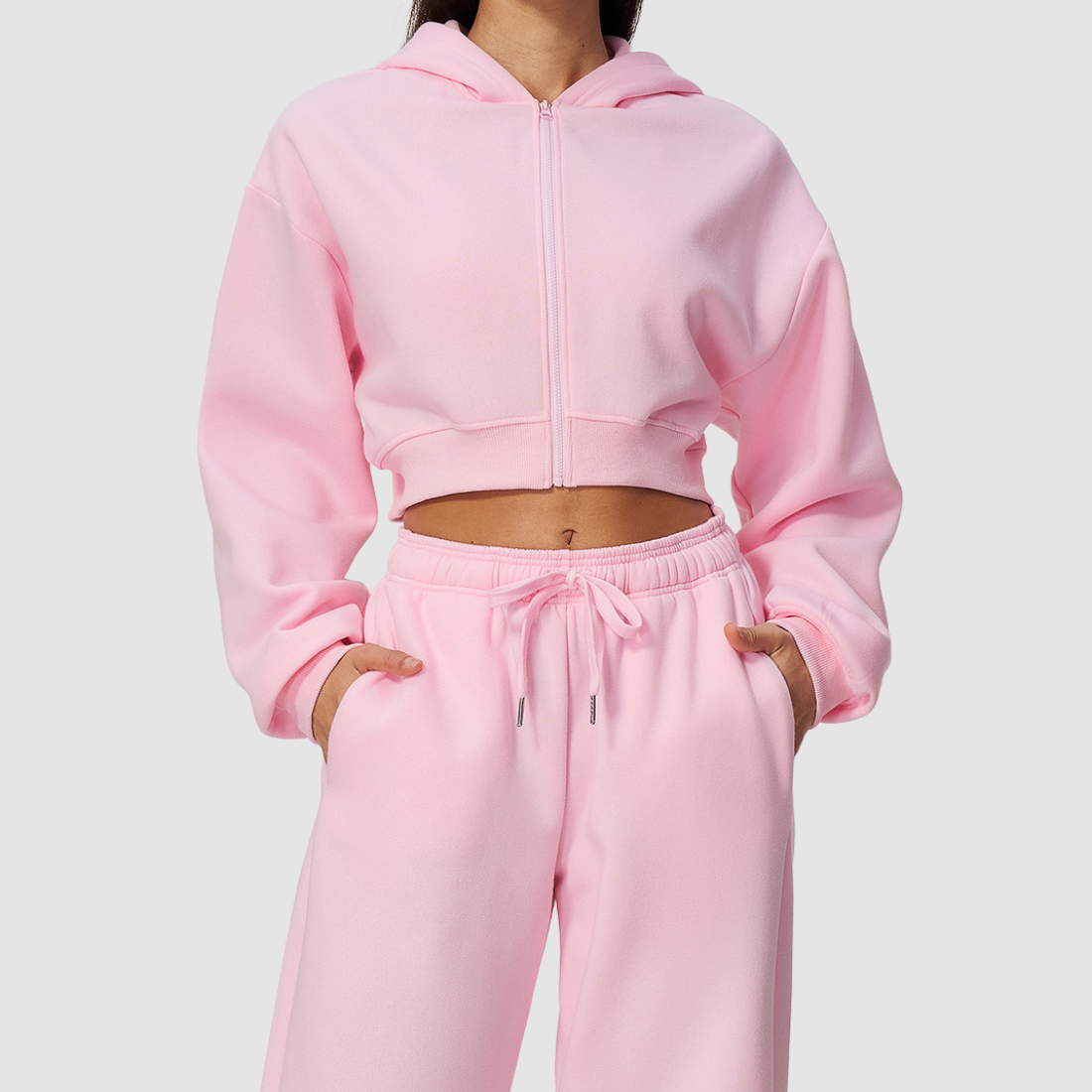 Wholesale Women's Zip Up Hoodie – Cropped Fleece-Lined Sport Jacket