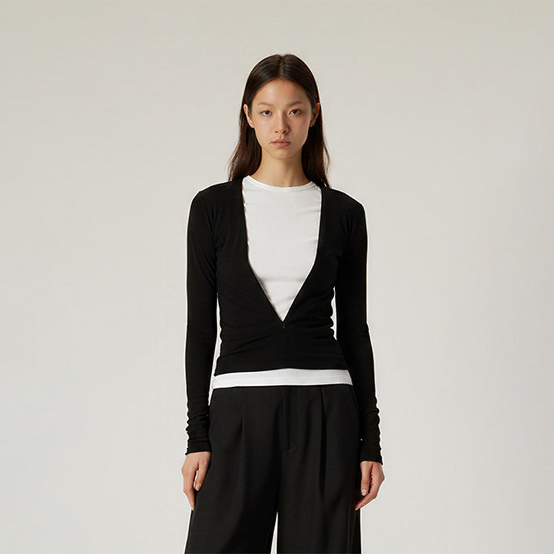 Zip adjustable V-neck slim top