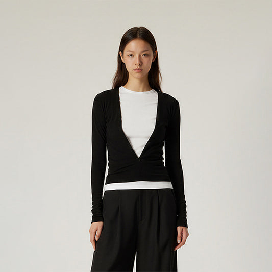 Wholesale Zip adjustable V-neck slim top | Wonderxfans bulk activewear